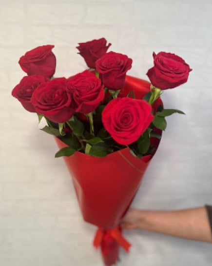 Букет из 9 высоких красных роз  with delivery to Almaty