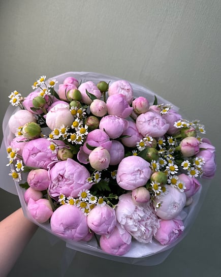 Пионовое облако с полевыми ромашками with delivery to Astana